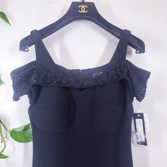New BETSY AND ADAM Black Beaded Long Gown 8 - Picture 4 of 13